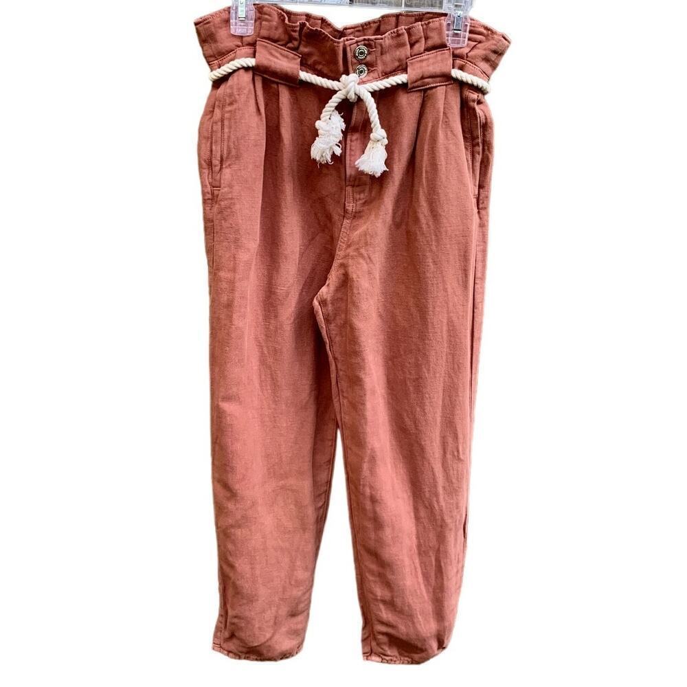NWOT Veronica Beard Karter Linen Blend Paperbag Waist Pants Moca Brick Size 4 - Picture 2 of 9